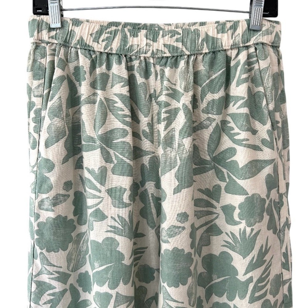 Carve Designs women's Nico Linen Pants S green cream coastal beachy floral NWOT - Picture 3 of 7